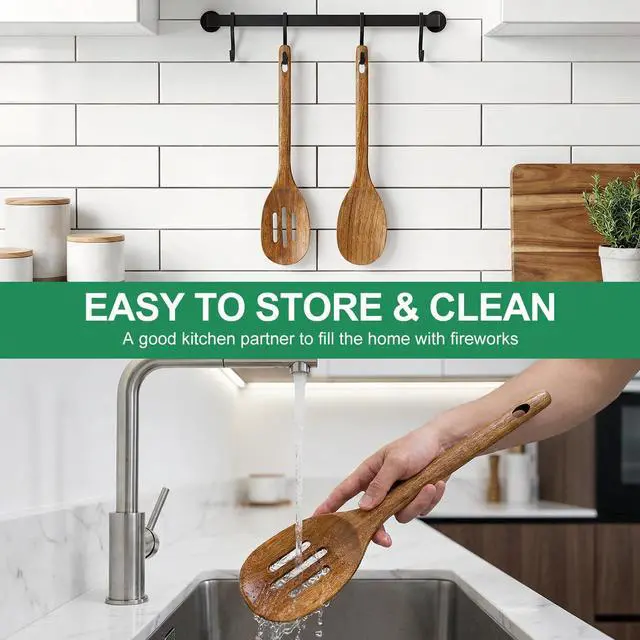 Alt view image 7 of 7 - Wooden Spoon for Cooking Utensil Non Toxic Serving Mixing Slotted Spoon Set