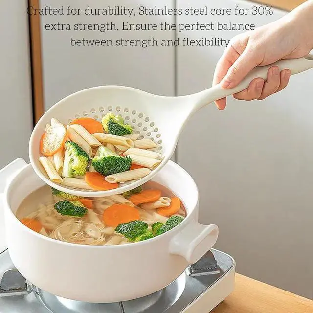 Alt view image 3 of 5 - Extra Large Skimmer Slotted Spoon, 14.5 inch Silicone Strainer Skimmer Ladle Spoon Spider for Cooking and Frying, Pasta Strainer Spoon Frying Kitchen Cooking Colander