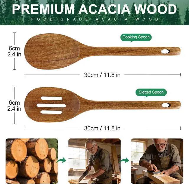 Alt view image 6 of 7 - Wooden Spoon for Cooking Utensil Non Toxic Serving Mixing Slotted Spoon Set