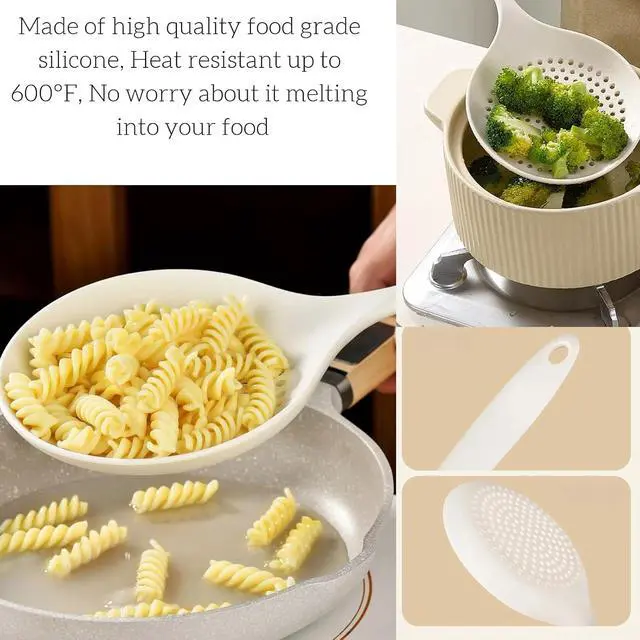 Alt view image 4 of 5 - Extra Large Skimmer Slotted Spoon, 14.5 inch Silicone Strainer Skimmer Ladle Spoon Spider for Cooking and Frying, Pasta Strainer Spoon Frying Kitchen Cooking Colander