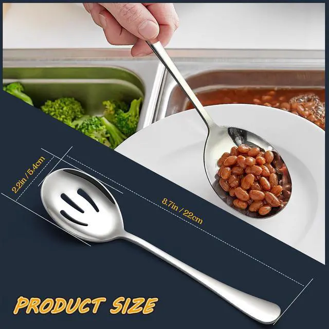 Alt view image 3 of 7 - Serving Spoons 8.7 Inches Slotted Serving Spoon Large Cutlery for Catering Buffet, Mirror Polished, Dishwasher Safe, 4 Pieces