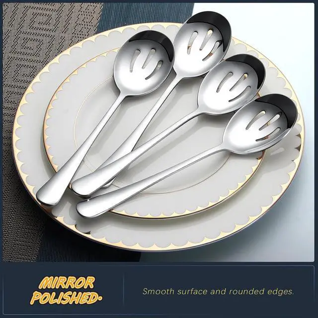 Alt view image 4 of 7 - Serving Spoons 8.7 Inches Slotted Serving Spoon Large Cutlery for Catering Buffet, Mirror Polished, Dishwasher Safe, 4 Pieces