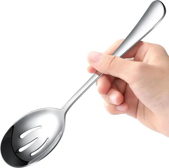 Alt view image 6 of 7 - Serving Spoons 8.7 Inches Slotted Serving Spoon Large Cutlery for Catering Buffet, Mirror Polished, Dishwasher Safe, 4 Pieces