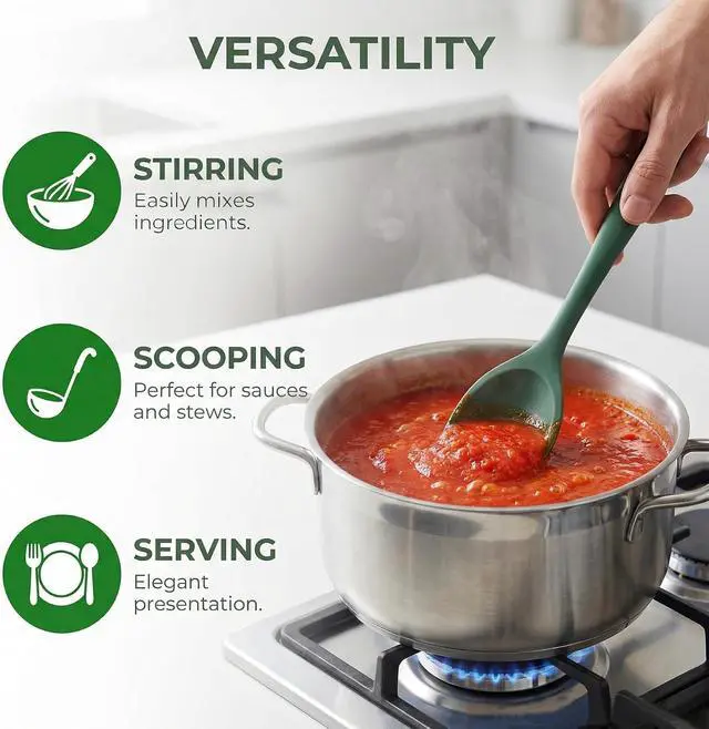 Alt view image 5 of 6 - Silicone Kitchen Spoons Set - 2 Pack Heat-Resistant Utensils (Slotted & Solid Spoon) for Cooking, Baking - Non Stick, Dishwasher Safe (Green)