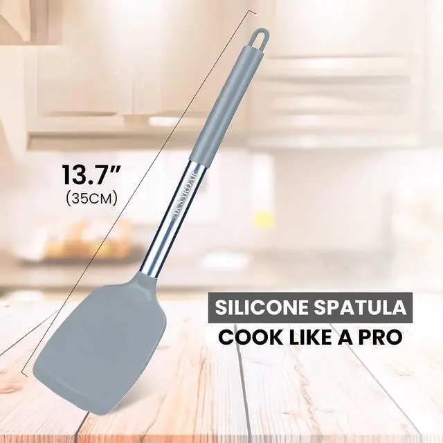 Alt view image 7 of 7 - AK Sardar 2-Pack Silicone Turners - Non-Stick, Heat-Resistant, BPA-Free Easy Cooking Spatulas/Spoons With Strong Stainless Steel Handles. Best For Eggs, Pancakes, Chicken, Steak, And More. (Gray)