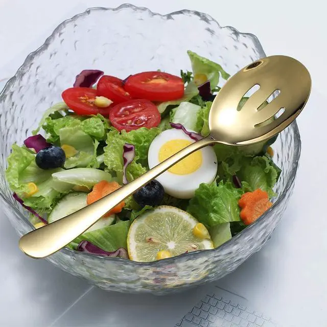 Alt view image 4 of 7 - Gold Serving Spoons 4 Pieces, Kyraton Titanium Plating Serving Spoon, Include 2 Serving Spoon And 2 Slotted Spoons, Stainless Steel Serving Utensils, Serving Set Packing of 4
