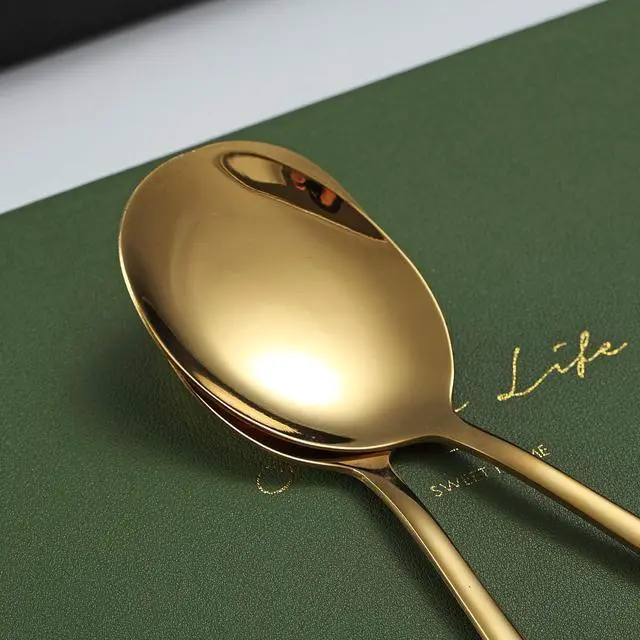 Alt view image 5 of 7 - Gold Serving Spoons 4 Pieces, Kyraton Titanium Plating Serving Spoon, Include 2 Serving Spoon And 2 Slotted Spoons, Stainless Steel Serving Utensils, Serving Set Packing of 4
