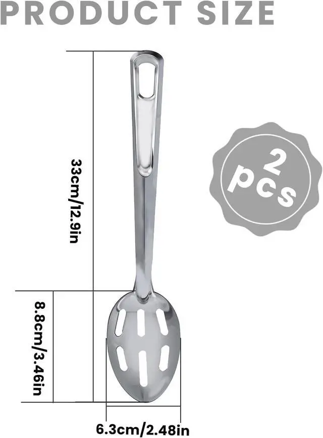 Alt view image 2 of 6 - 2 Pack Kitchen Slotted Spoon Stainless Steel, Stiring Large Spoons, 13 Inch Metal Slotted Spoon, Cooking Serving with Holes