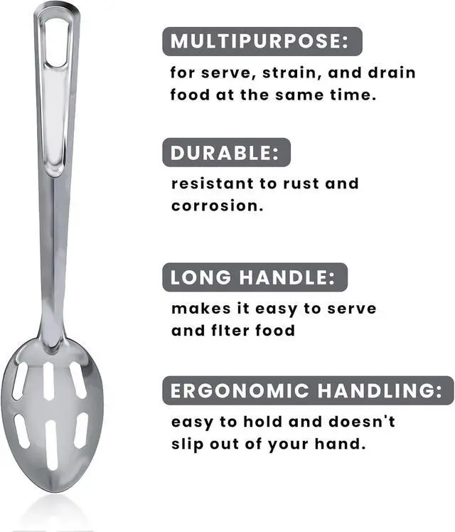 Alt view image 4 of 6 - 2 Pack Kitchen Slotted Spoon Stainless Steel, Stiring Large Spoons, 13 Inch Metal Slotted Spoon, Cooking Serving with Holes