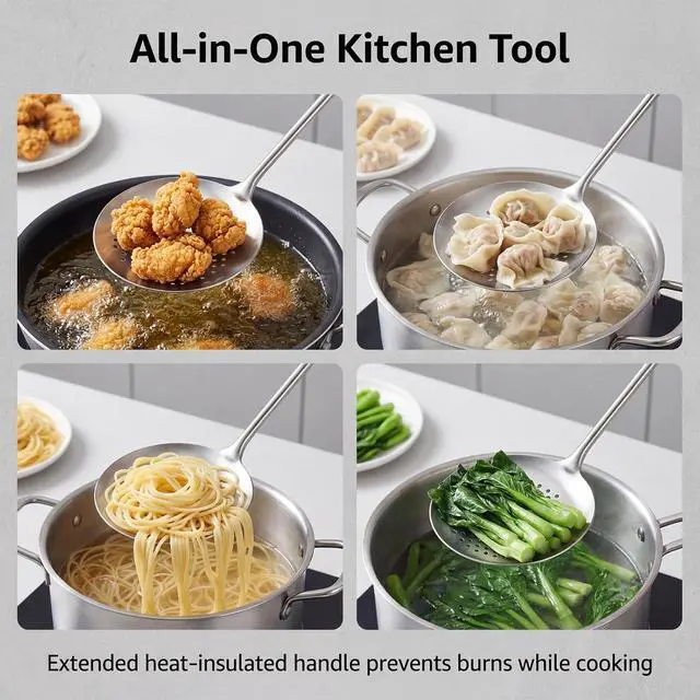 Alt view image 4 of 7 - Slotted Spoon, Slotted Spoon for Straining Metal Slotted-Spoons, Stainless Steel Skimmers Kitchens Cooking Utensils Colander Spoons for Draining Stirring Serving Frying