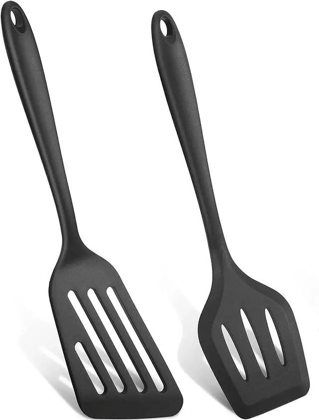 Main image of Silicone Spatula Turner Set, 2PCS Heat-Resistant Non-Stick Fish Slotted Spatula Kitchen Utensil Set for Cooking, Baking and Mixing, BPA Free & Dishwasher Safe (Black)