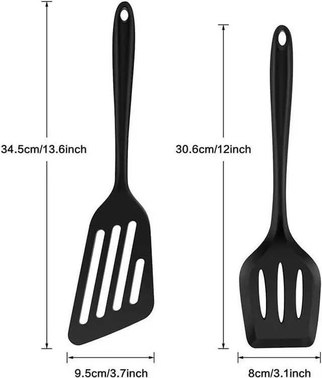 Alt view image 7 of 7 - Silicone Spatula Turner Set, 2PCS Heat-Resistant Non-Stick Fish Slotted Spatula Kitchen Utensil Set for Cooking, Baking and Mixing, BPA Free & Dishwasher Safe (Black)