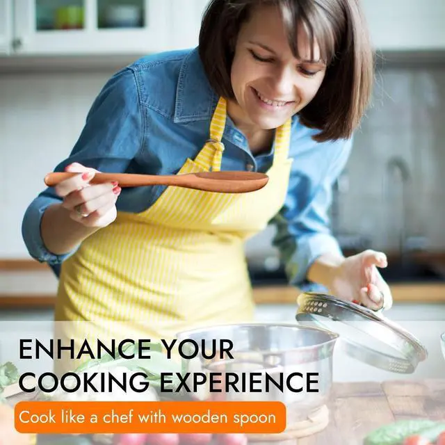 Alt view image 3 of 7 - Kitchen Wooden Cooking Spoon, Solid Acacia Wood Serving Spoons for Mixing Stirring, Nonstick Kitchen Utensils Tableware Ladle Scoop for Soup Stews Salad Pasta Sauce Chili (2 Pieces)