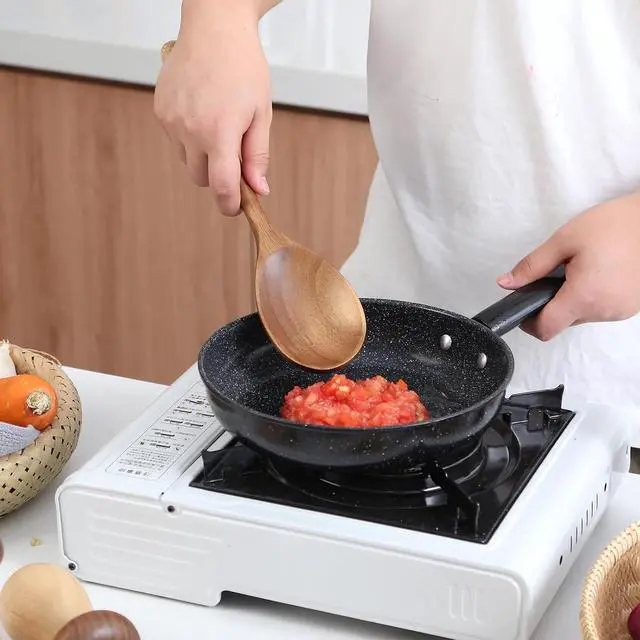 Alt view image 4 of 7 - Kitchen Wooden Cooking Spoon, Solid Acacia Wood Serving Spoons for Mixing Stirring, Nonstick Kitchen Utensils Tableware Ladle Scoop for Soup Stews Salad Pasta Sauce Chili (2 Pieces)