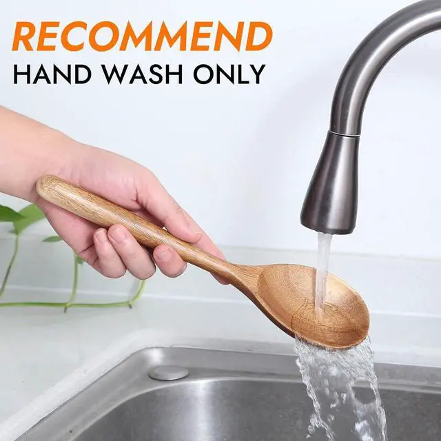 Alt view image 7 of 7 - Kitchen Wooden Cooking Spoon, Solid Acacia Wood Serving Spoons for Mixing Stirring, Nonstick Kitchen Utensils Tableware Ladle Scoop for Soup Stews Salad Pasta Sauce Chili (2 Pieces)