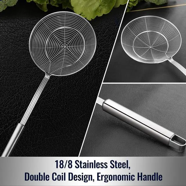 Alt view image 3 of 7 - Hiware Solid Stainless Steel Spider Strainer Skimmer Ladle for Cooking and Frying, Kitchen Utensils Wire Strainer Pasta Spoon, 5.4 Inch