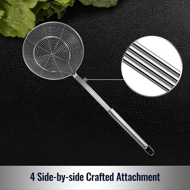 Alt view image 4 of 7 - Hiware Solid Stainless Steel Spider Strainer Skimmer Ladle for Cooking and Frying, Kitchen Utensils Wire Strainer Pasta Spoon, 5.4 Inch