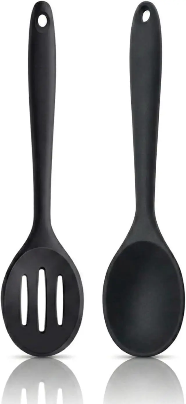 Main image of Silicone Cooking Spoons Set, 2-Pack with Slotted Spoon Heat Resistant Nonstick kitchen Rubber Spoons For Mixing Serving & Stirring