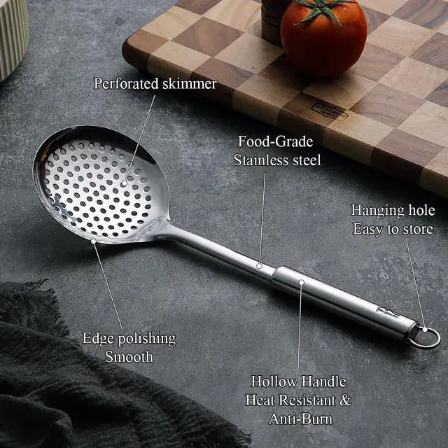 Alt view image 6 of 7 - Berglander Spider Strainer Skimmer Ladle 2 Pieces, Stainless Steel Kitchen Skimmer Slotted Spoons for for Straining Pasta/Cooking/Frying, Kitchen Utensils Wire Strainer Pasta Spoon