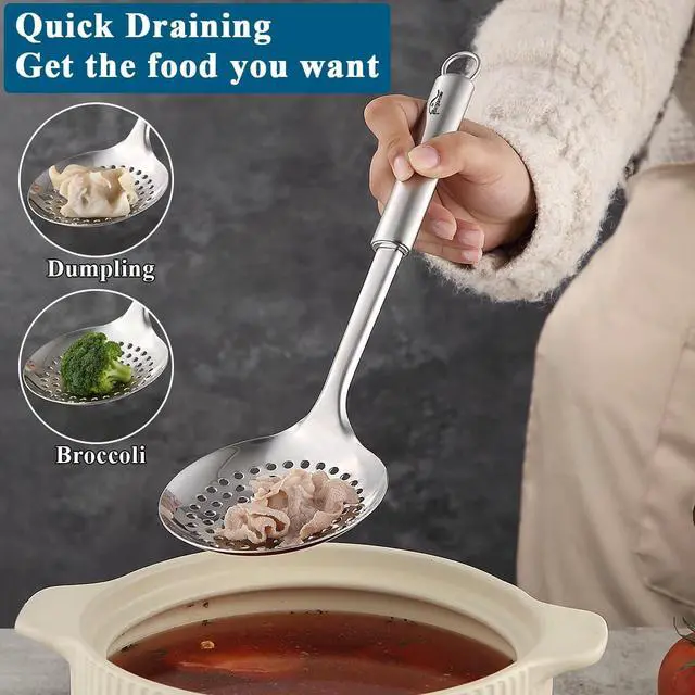 Alt view image 7 of 7 - Berglander Spider Strainer Skimmer Ladle 2 Pieces, Stainless Steel Kitchen Skimmer Slotted Spoons for for Straining Pasta/Cooking/Frying, Kitchen Utensils Wire Strainer Pasta Spoon