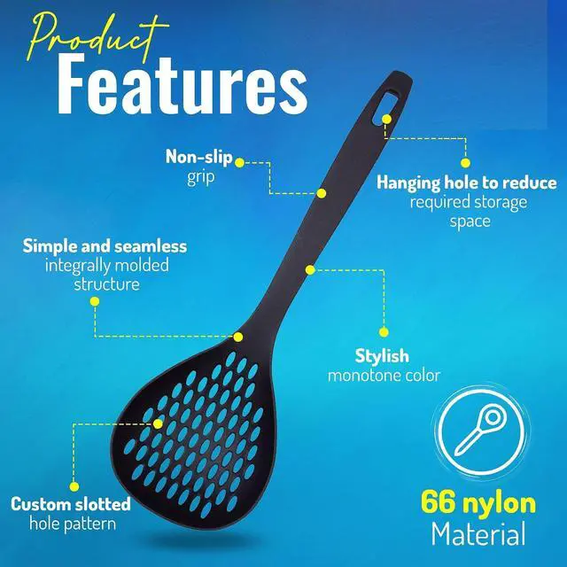 Alt view image 3 of 6 - Nylon Slotted Spoon 12.2" Lightweight, BPA-Free, Heat-Resistant, Non-Scratch Kitchen Utensil Made in Japan