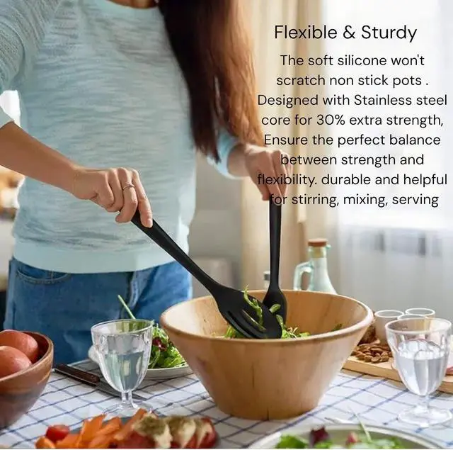 Alt view image 3 of 6 - Silicone Cooking Spoons Set, 2-Pack with Slotted Spoon Heat Resistant Nonstick kitchen Rubber Spoons For Mixing Serving & Stirring