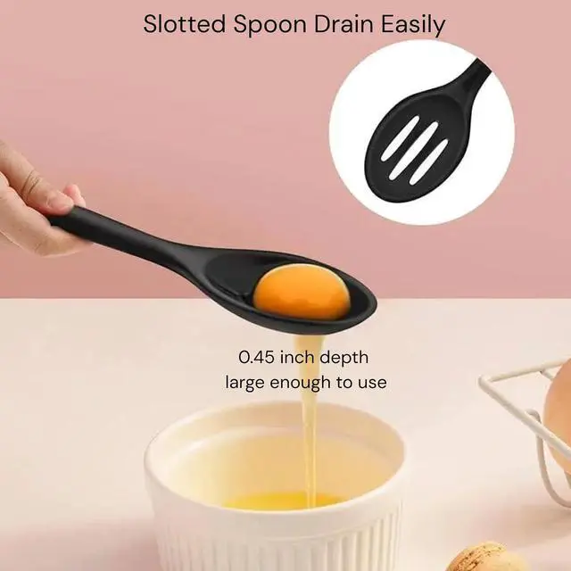 Alt view image 4 of 6 - Silicone Cooking Spoons Set, 2-Pack with Slotted Spoon Heat Resistant Nonstick kitchen Rubber Spoons For Mixing Serving & Stirring