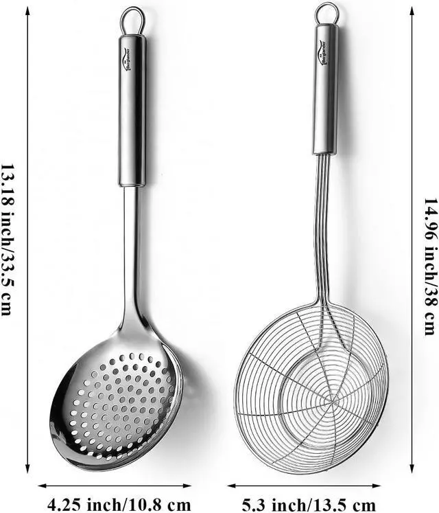 Alt view image 2 of 7 - Berglander Spider Strainer Skimmer Ladle 2 Pieces, Stainless Steel Kitchen Skimmer Slotted Spoons for for Straining Pasta/Cooking/Frying, Kitchen Utensils Wire Strainer Pasta Spoon