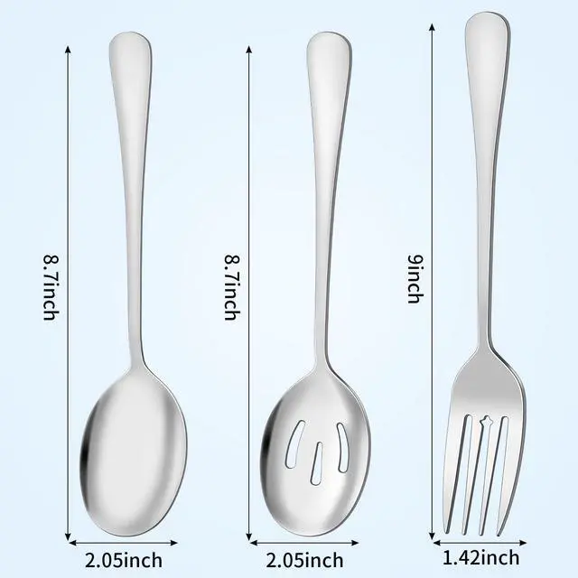 Alt view image 2 of 7 - 6PCS Serving Spoons and Forks Set- Solid Spoon x 2, Slotted Spoon x 2, Solid Fork x 2, 8.66inch Stainless Steel Serving Utensils for Buffet Party Dinner Banquet Cooking Kitchen