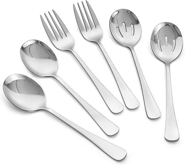 Main image of 6PCS Serving Spoons and Forks Set- Solid Spoon x 2, Slotted Spoon x 2, Solid Fork x 2, 8.66inch Stainless Steel Serving Utensils for Buffet Party Dinner Banquet Cooking Kitchen