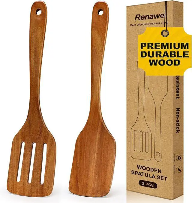 Main image of 2Pcs Non Toxic Acacia Wood Spatula for Cooking Utensils Set Flipping Turner