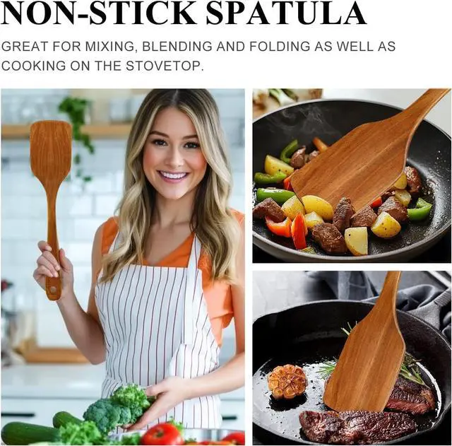 Alt view image 2 of 7 - 2Pcs Non Toxic Acacia Wood Spatula for Cooking Utensils Set Flipping Turner