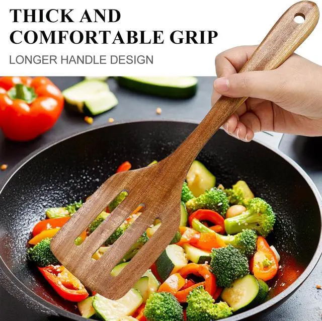 Alt view image 3 of 7 - 2Pcs Non Toxic Acacia Wood Spatula for Cooking Utensils Set Flipping Turner