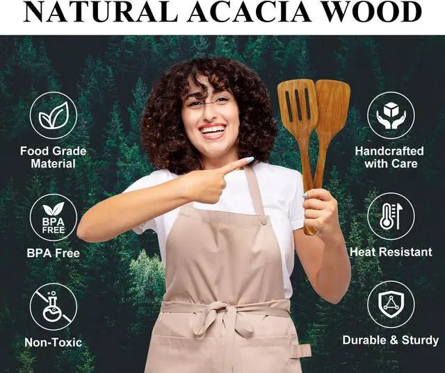 Alt view image 4 of 7 - 2Pcs Non Toxic Acacia Wood Spatula for Cooking Utensils Set Flipping Turner