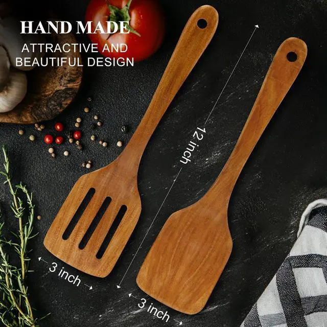 Alt view image 6 of 7 - 2Pcs Non Toxic Acacia Wood Spatula for Cooking Utensils Set Flipping Turner