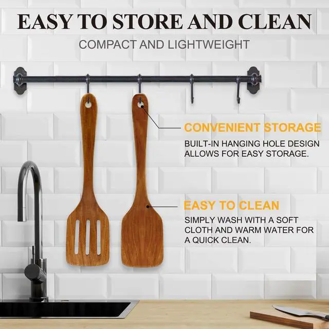Alt view image 7 of 7 - 2Pcs Non Toxic Acacia Wood Spatula for Cooking Utensils Set Flipping Turner