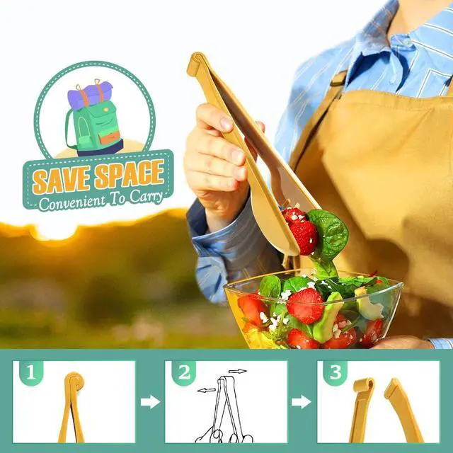 Alt view image 6 of 7 - Reusable Plastic Serving Utensils Set of 12, 10" Wheat straw Large Serving set Serving Spoons/Slotted Spoons/Tongs, for Party Buffet Catering (Orange/Blue/Yellow/Green, Not for Cooking)