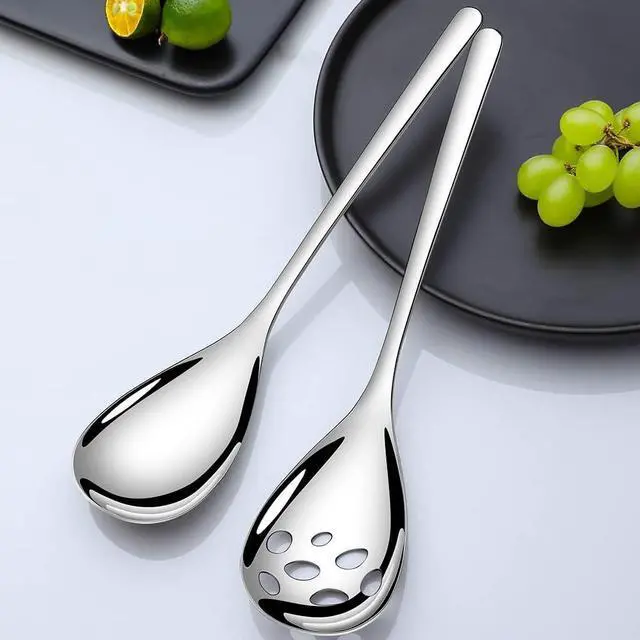 Alt view image 6 of 7 - 2-Piece Serving Spoon Set, 9.4 Inch Stainless Steel Slotted&Solid Spoons, Extra Large Heavy Duty Kitchen Utensils for Buffet, Party, Restaurant
