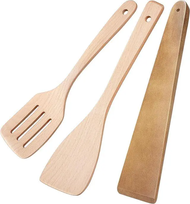Main image of MORGLES 3Pcs Beechwood Spatulas, Long Handle, Non-Scratch for Nonstick Pans