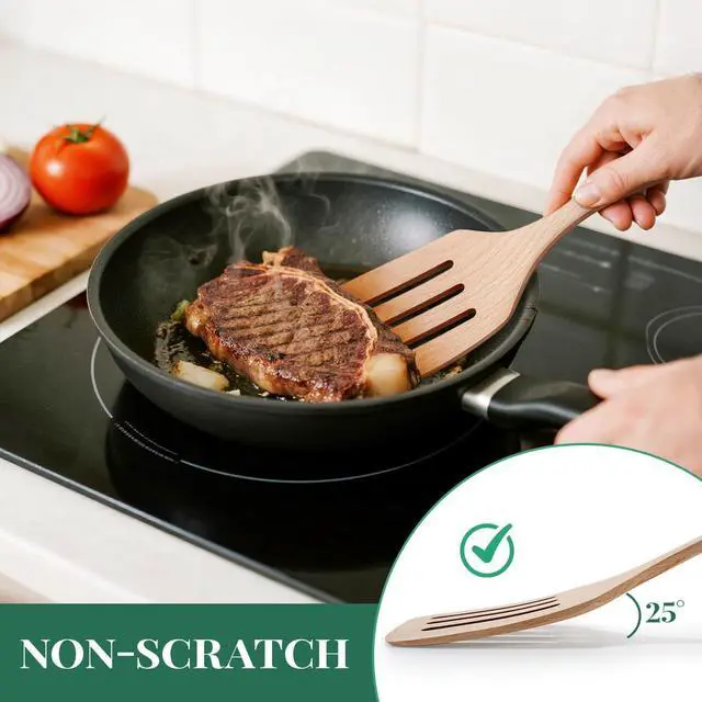 Alt view image 4 of 7 - MORGLES 3Pcs Beechwood Spatulas, Long Handle, Non-Scratch for Nonstick Pans