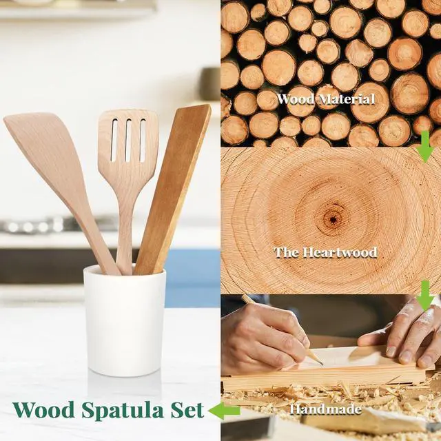 Alt view image 5 of 7 - MORGLES 3Pcs Beechwood Spatulas, Long Handle, Non-Scratch for Nonstick Pans