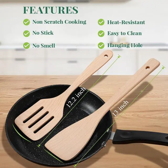 Alt view image 6 of 7 - MORGLES 3Pcs Beechwood Spatulas, Long Handle, Non-Scratch for Nonstick Pans