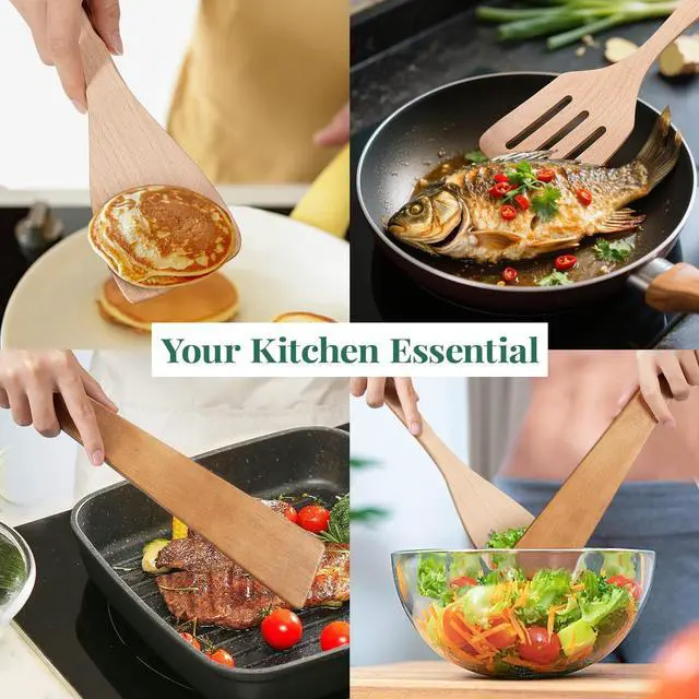 Alt view image 7 of 7 - MORGLES 3Pcs Beechwood Spatulas, Long Handle, Non-Scratch for Nonstick Pans