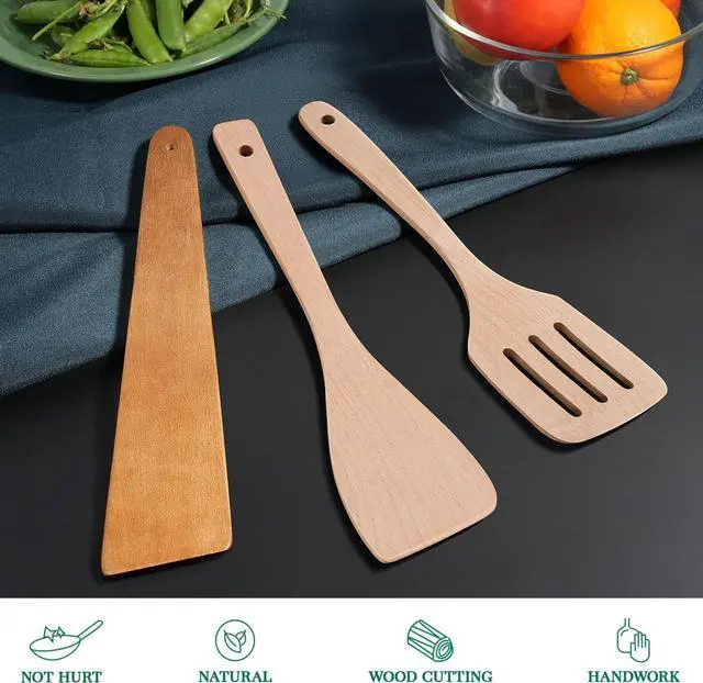 Alt view image 2 of 7 - MORGLES 3Pcs Beechwood Spatulas, Long Handle, Non-Scratch for Nonstick Pans