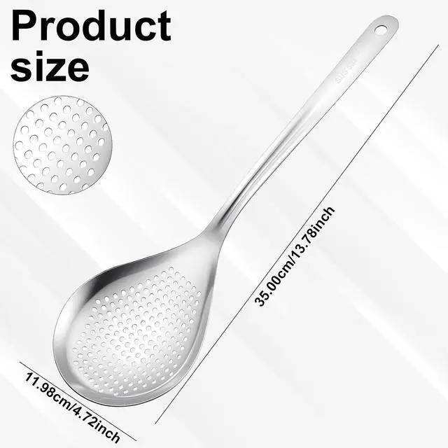 Alt view image 2 of 7 - Slotted Spoons for Cooking, Skimmer Slotted Spoon, Large Stainless Steel Skimmer Ladle Spoon Spider Strainer with Handle and Hanging Holes for Kitchen Cooking, Frying and Draining