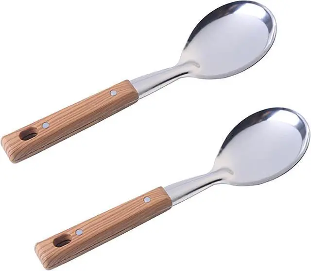 Main image of 2 Pcs Rice Spoon, 10.5 Inch Stainless Steel Shovel with Wooden Handle for Cooking (2)