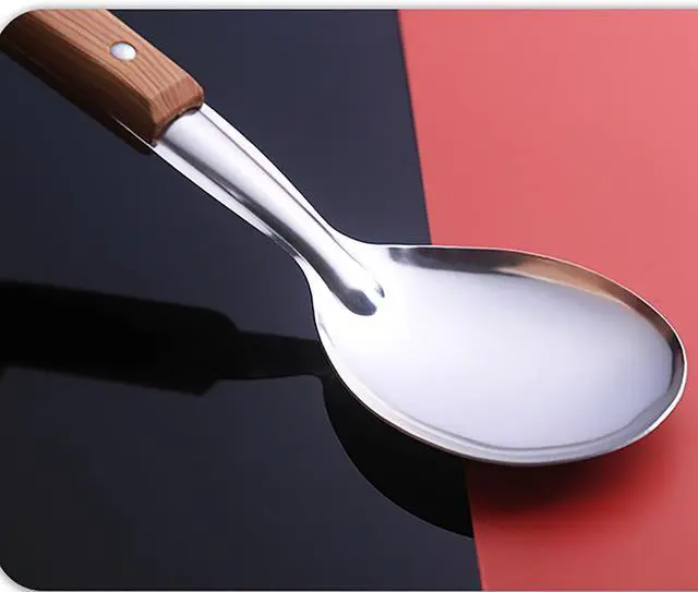 Alt view image 3 of 4 - 2 Pcs Rice Spoon, 10.5 Inch Stainless Steel Shovel with Wooden Handle for Cooking (2)
