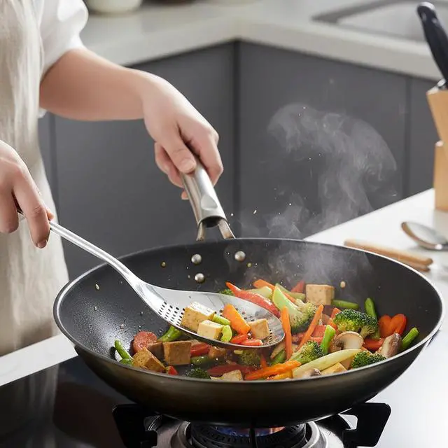 Alt view image 5 of 7 - Slotted Spoons for Cooking, Skimmer Slotted Spoon, Large Stainless Steel Skimmer Ladle Spoon Spider Strainer with Handle and Hanging Holes for Kitchen Cooking, Frying and Draining