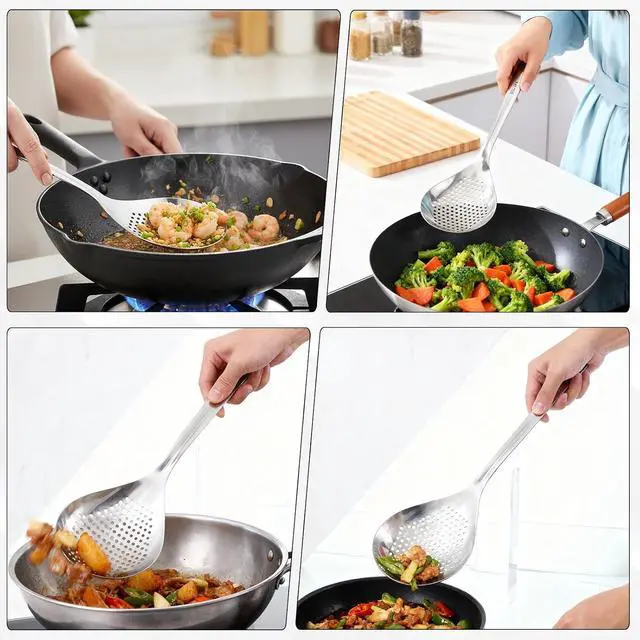Alt view image 7 of 7 - Slotted Spoons for Cooking, Skimmer Slotted Spoon, Large Stainless Steel Skimmer Ladle Spoon Spider Strainer with Handle and Hanging Holes for Kitchen Cooking, Frying and Draining