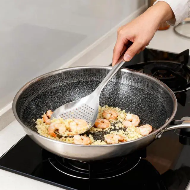 Alt view image 6 of 7 - Slotted Spoons for Cooking, Skimmer Slotted Spoon, Large Stainless Steel Skimmer Ladle Spoon Spider Strainer with Handle and Hanging Holes for Kitchen Cooking, Frying and Draining